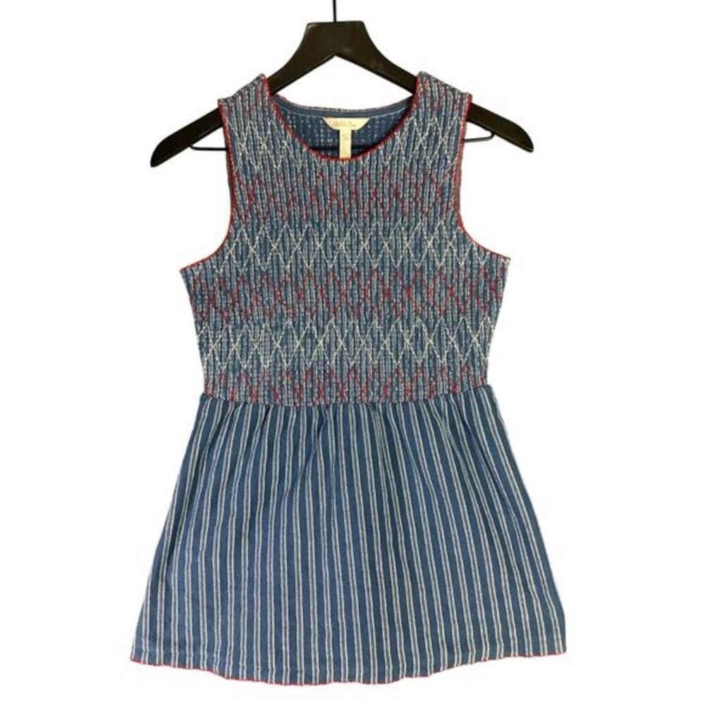 Matilda Jane Women's XS Blue Striped Smocked Tank Top Sleeveless Summer Blouse‎